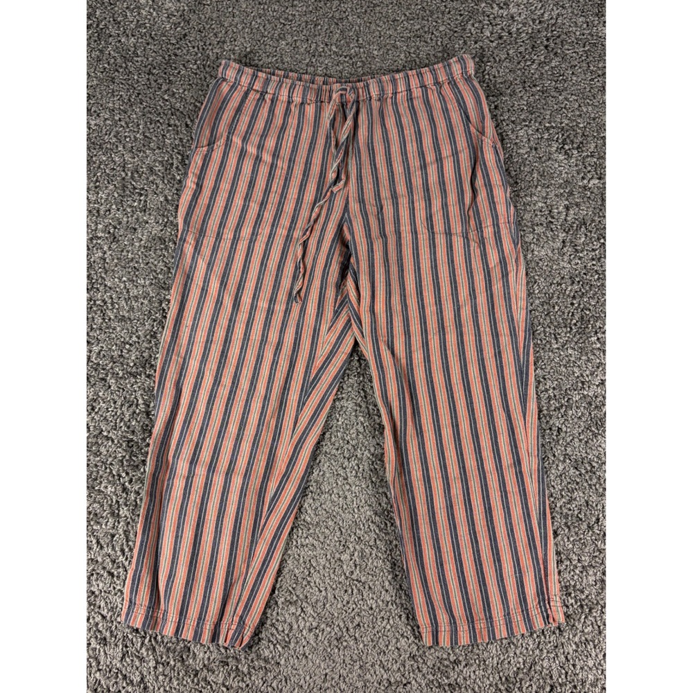 Territory Ahead Womens Small Striped Linen Capri Pants Elastic Waist Blue Orange